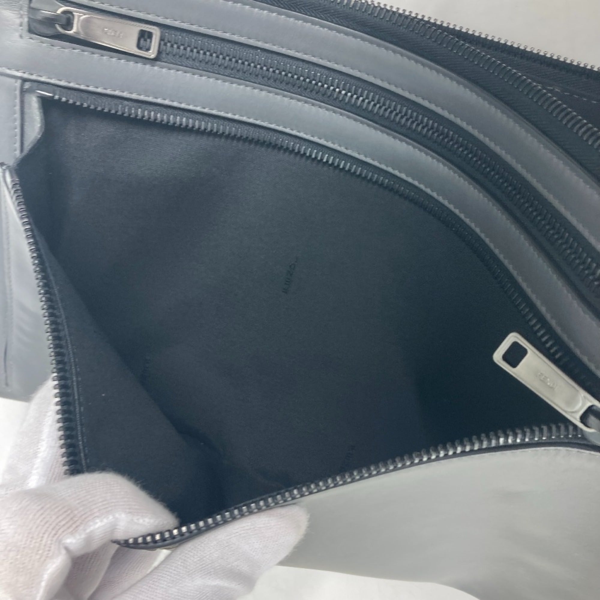 Fendi Gray Leather Clutch Bag