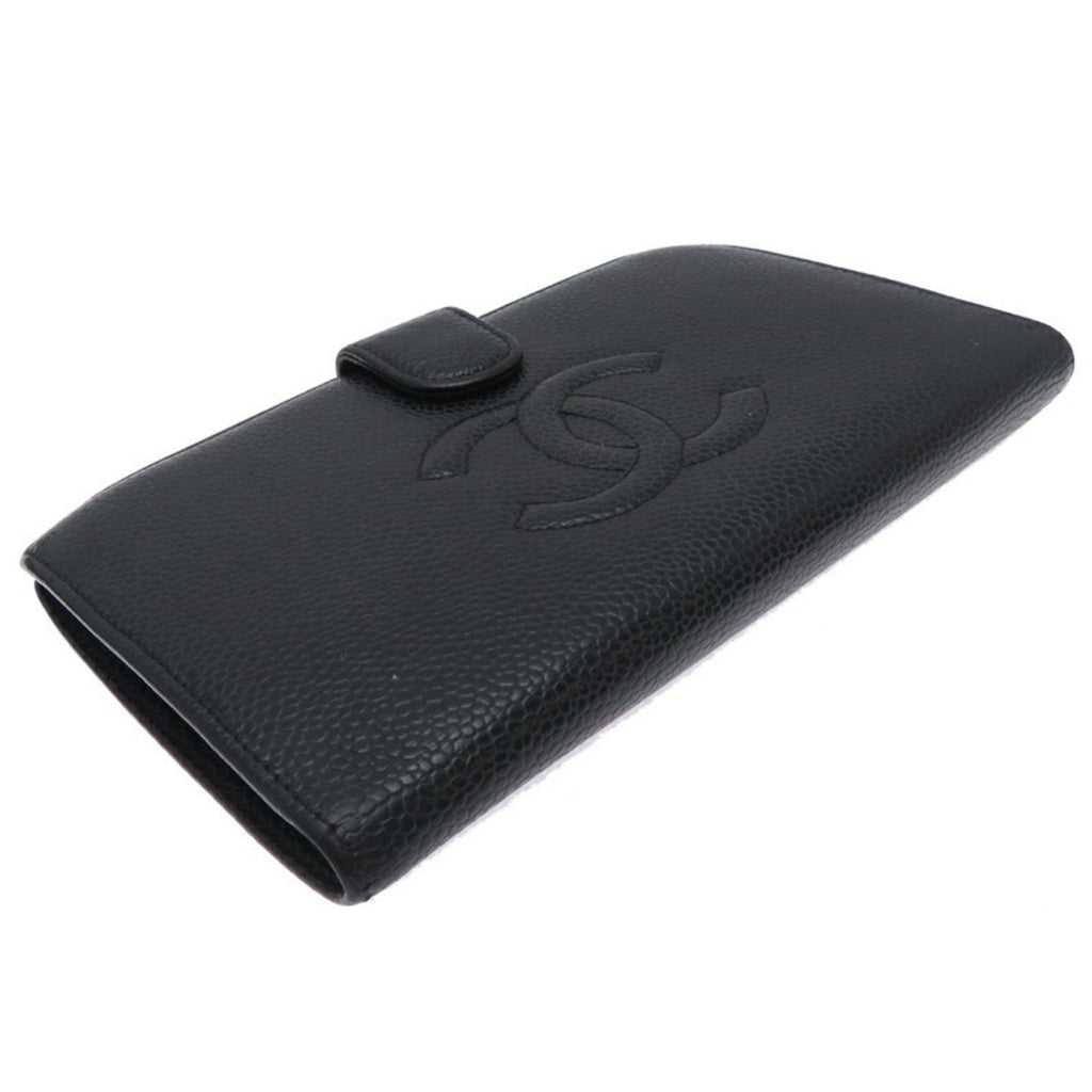 Chanel Black Grained Calfskin Long Wallet (Bi-Fold)