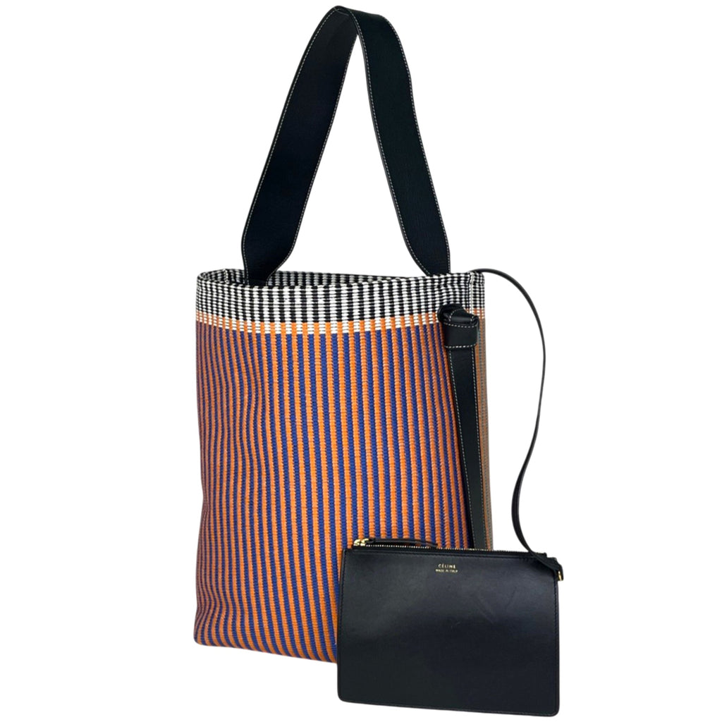 Celine Blue Multi-Color Orange Fabric Leather Shoulder Bag