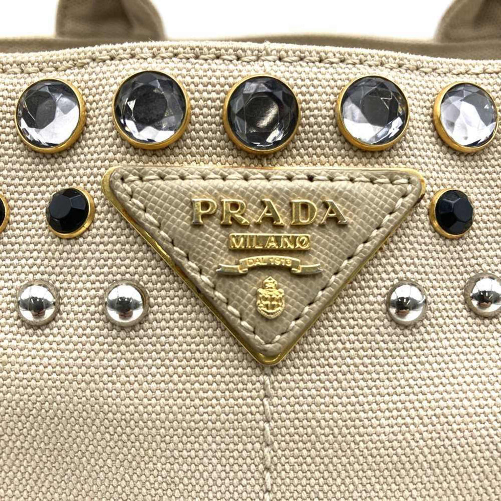 Prada Beige Ivory Canvas Handbag Tote Bag