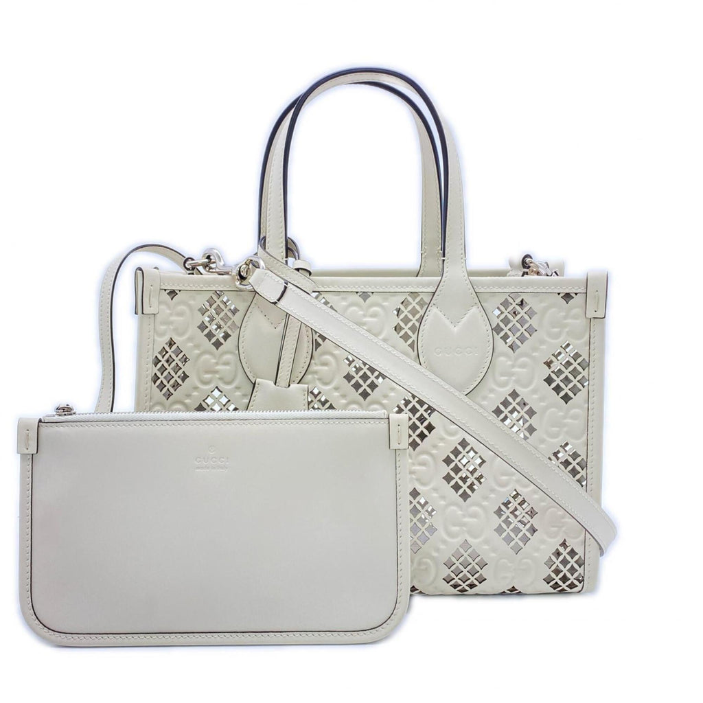 Gucci White Leather Handbag Pouch Tote Bag (Pre-Owned)