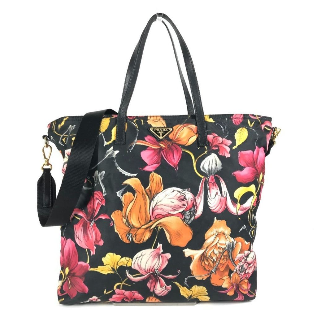 Prada Black Multi-Color Leather Nylon Handbag Shoulder Bag Tote Bag