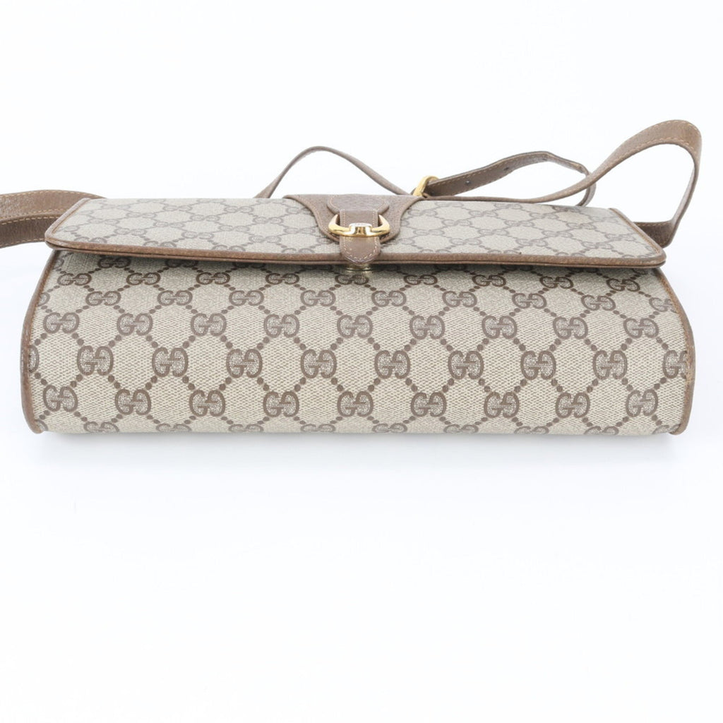 Gucci Beige Brown Leather Coated Canvas Handbag Shoulder Bag Tote Bag (Pre-Owned)