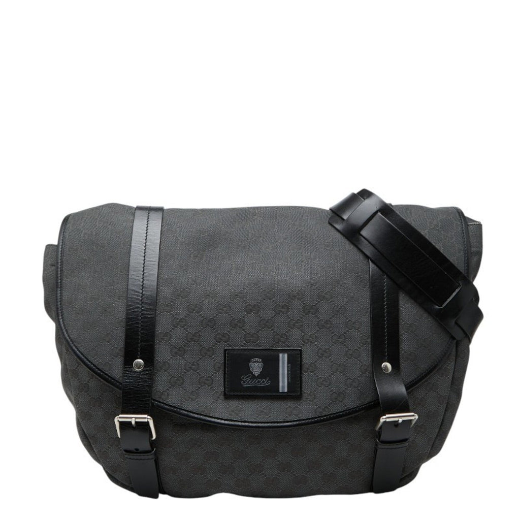 Gucci Black Canvas Leather Messenger Bag Shoulder Bag (Pre-Owned)