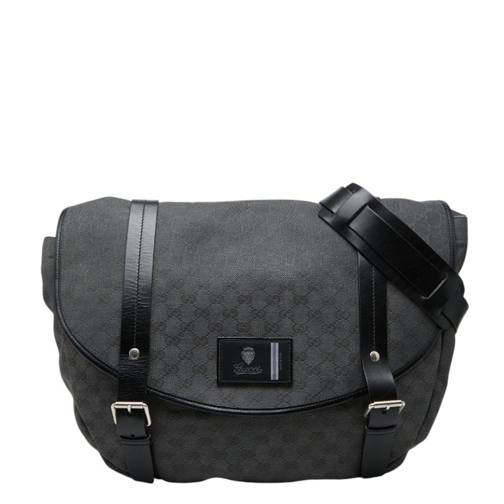 Gucci Black Canvas Leather Messenger Bag Shoulder Bag (Pre-Owned)