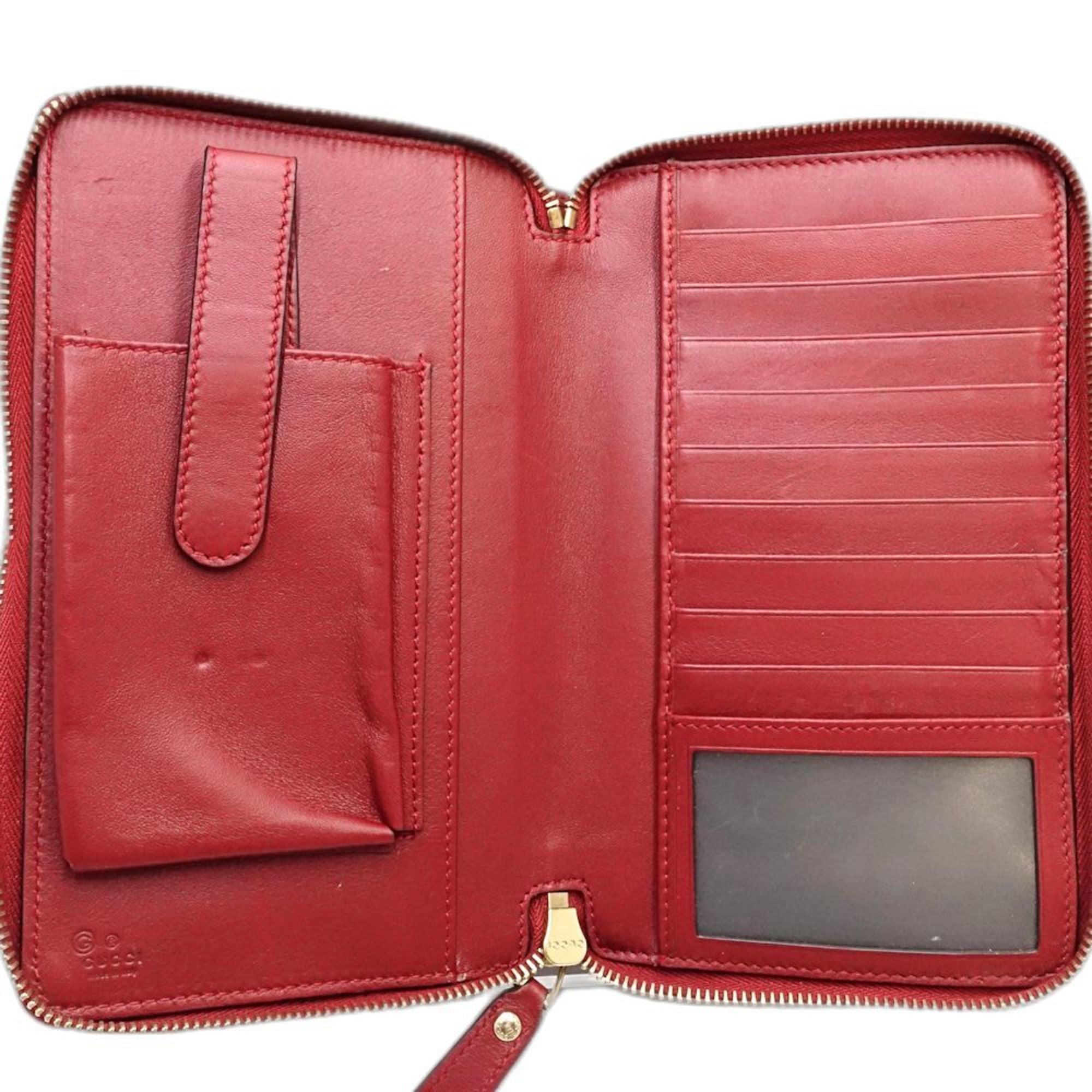 Gucci Red Color Leather Long Wallet (Bi-Fold) (Pre-Owned)