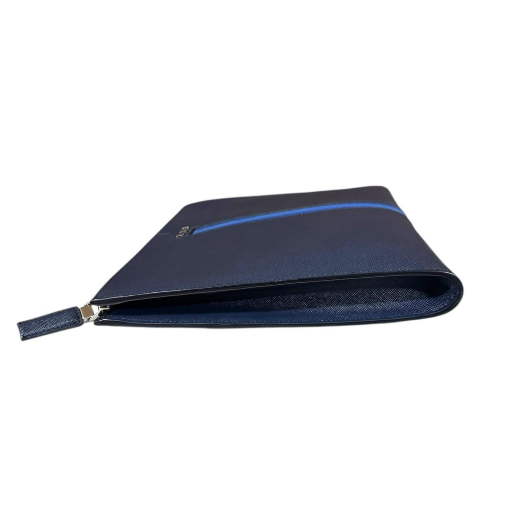 Prada Blue Navy Leather Clutch Bag