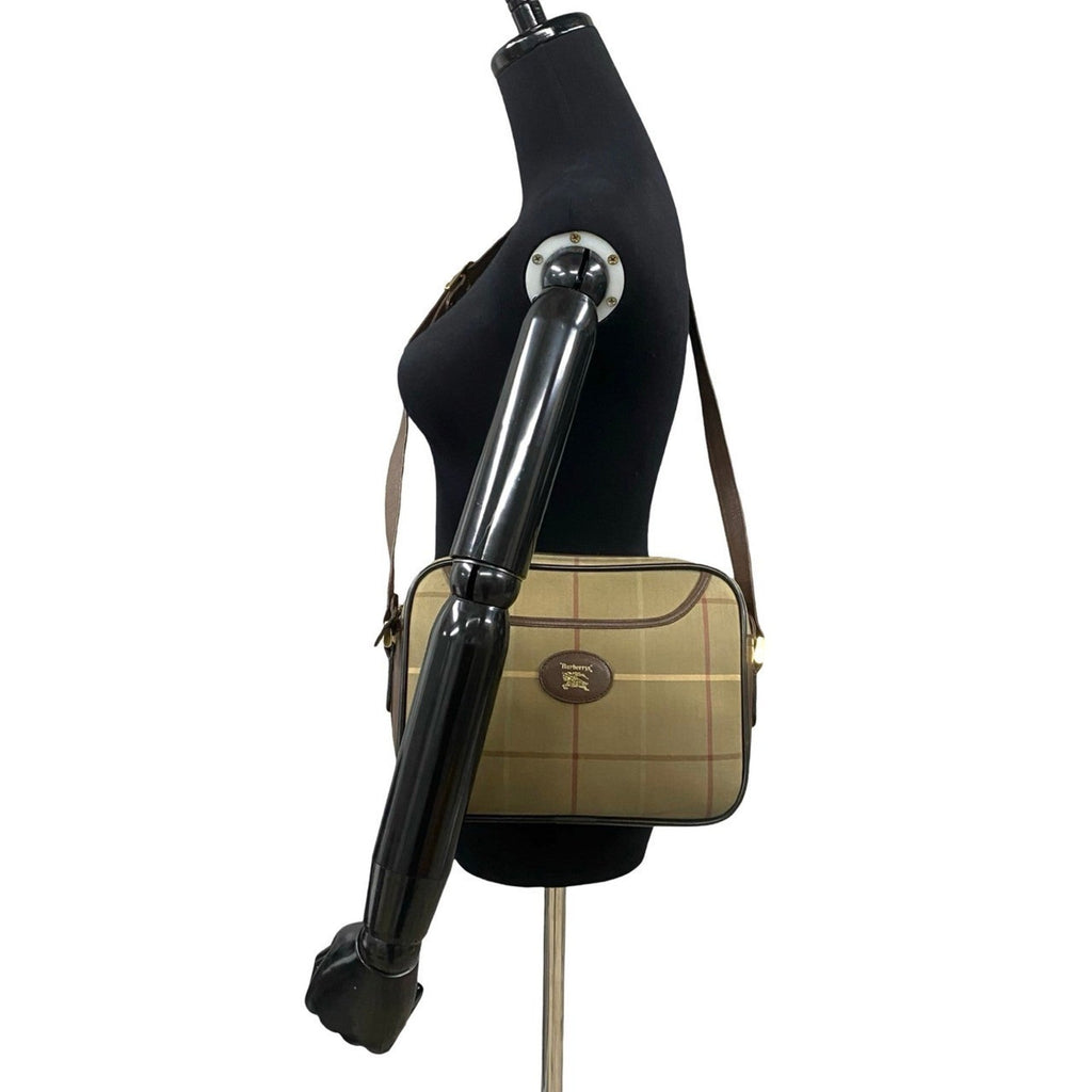 Burberry Brown Khaki Leather Canvas Pochette Shoulder Bag