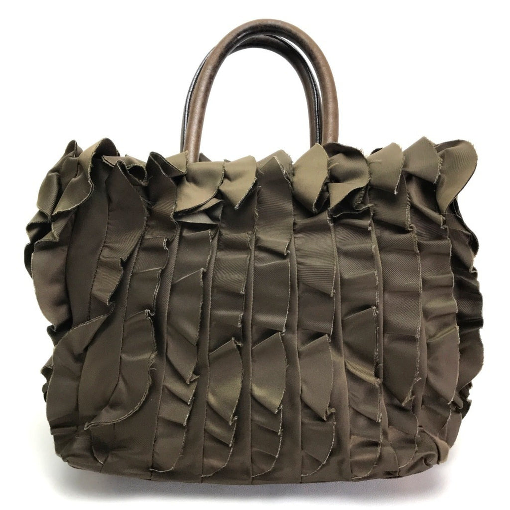 Prada Brown Nylon Canvas Leather Handbag Tote Bag
