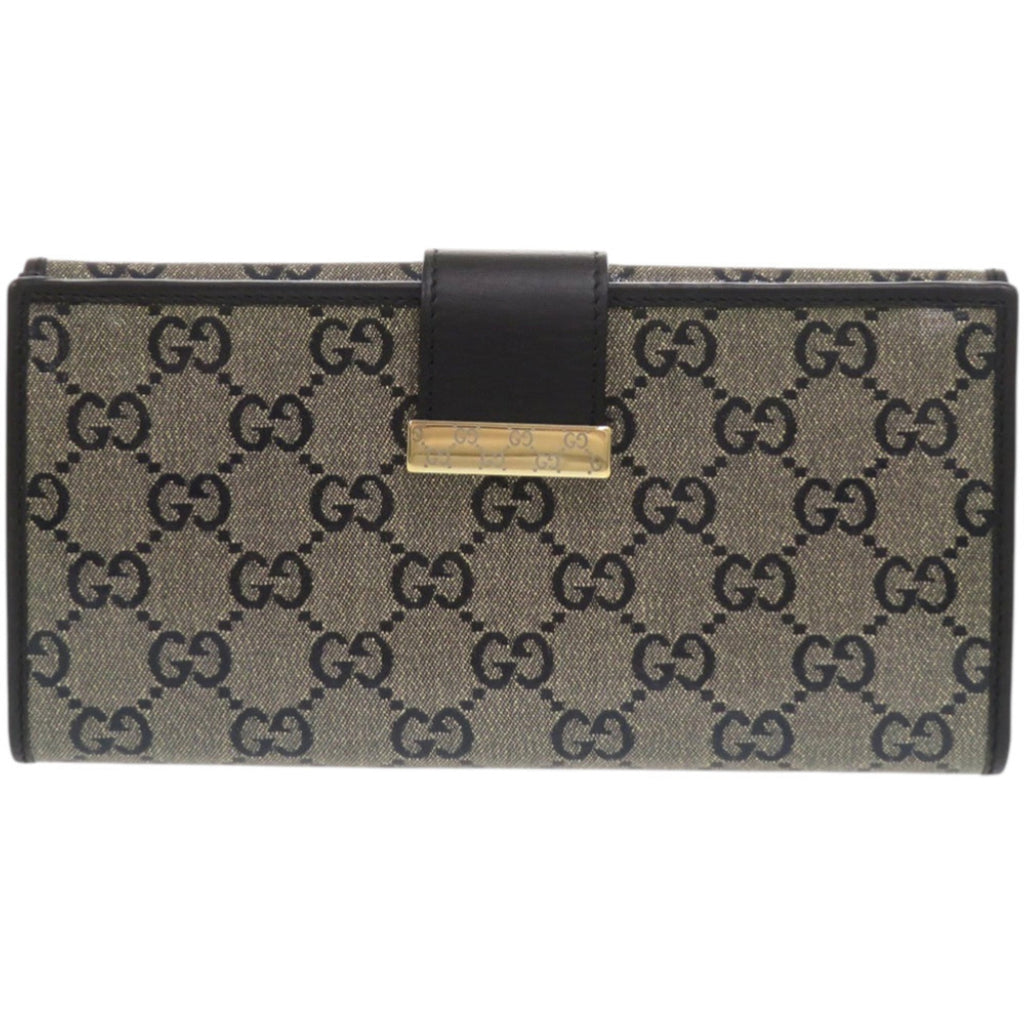 Gucci Gold Black Pvc Leather Long Wallet (Bi-Fold) (Pre-Owned)