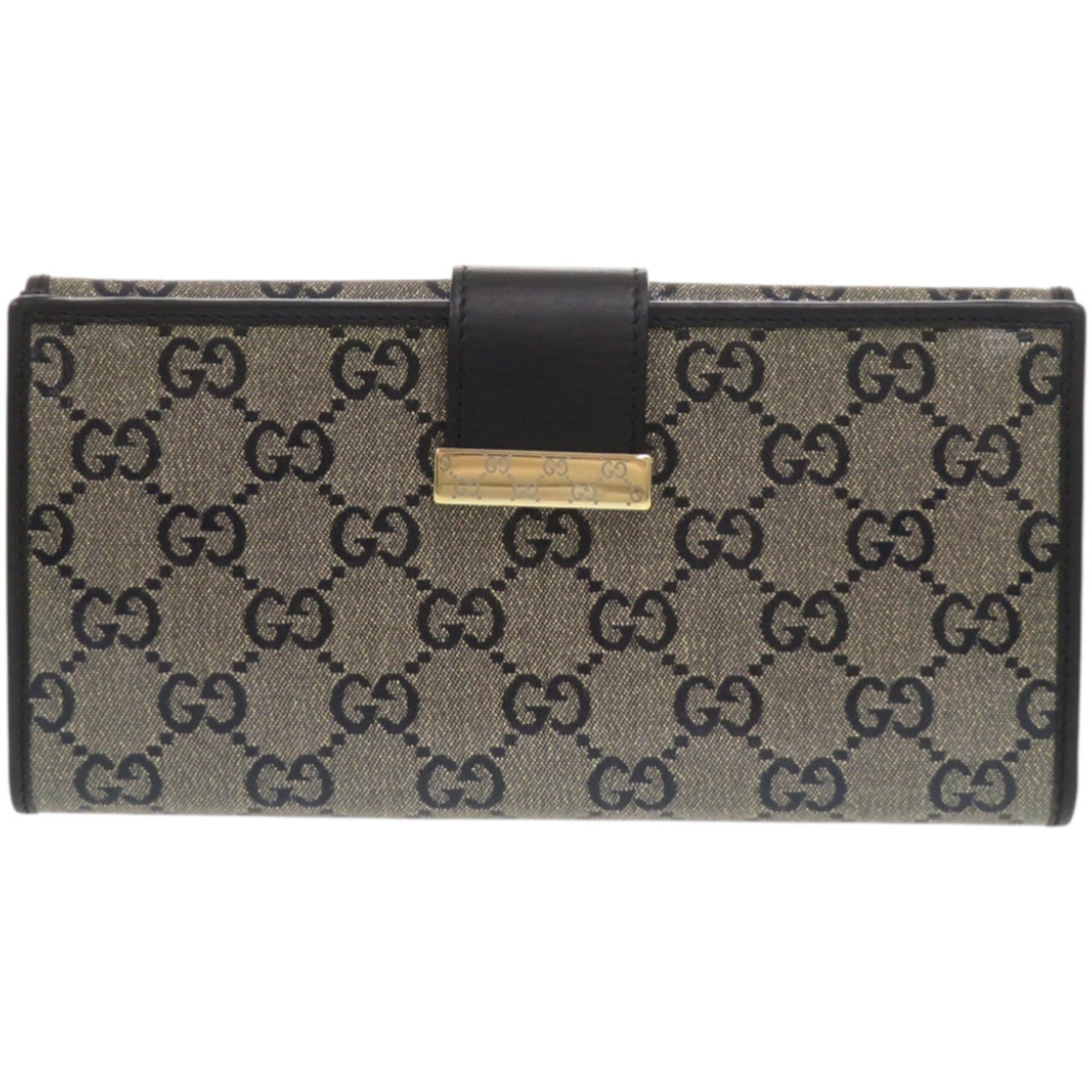 Gucci Gold Black Pvc Leather Long Wallet (Bi-Fold) (Pre-Owned)