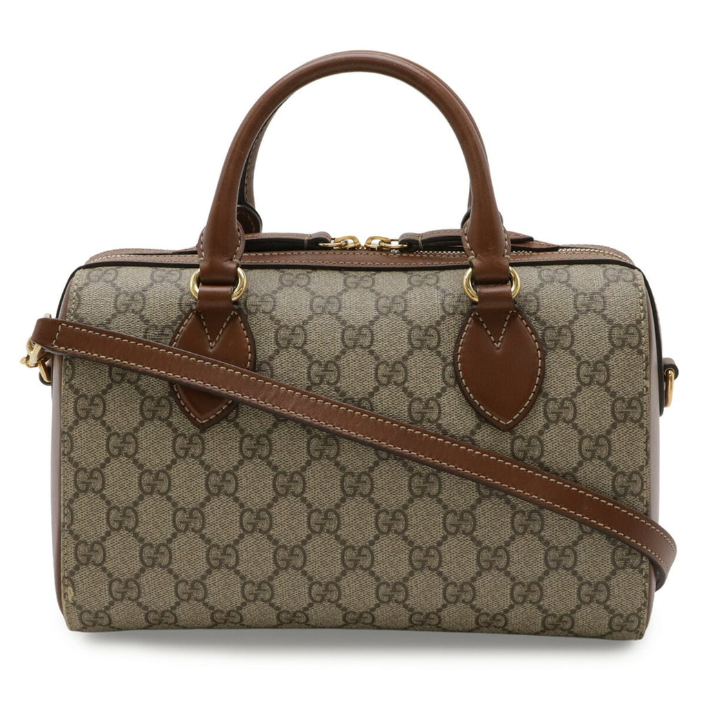 Gucci Beige Brown Gg Supreme Canvas Pvc Coated Canvas Leather Handbag Shoulder Bag (Pre-Owned)