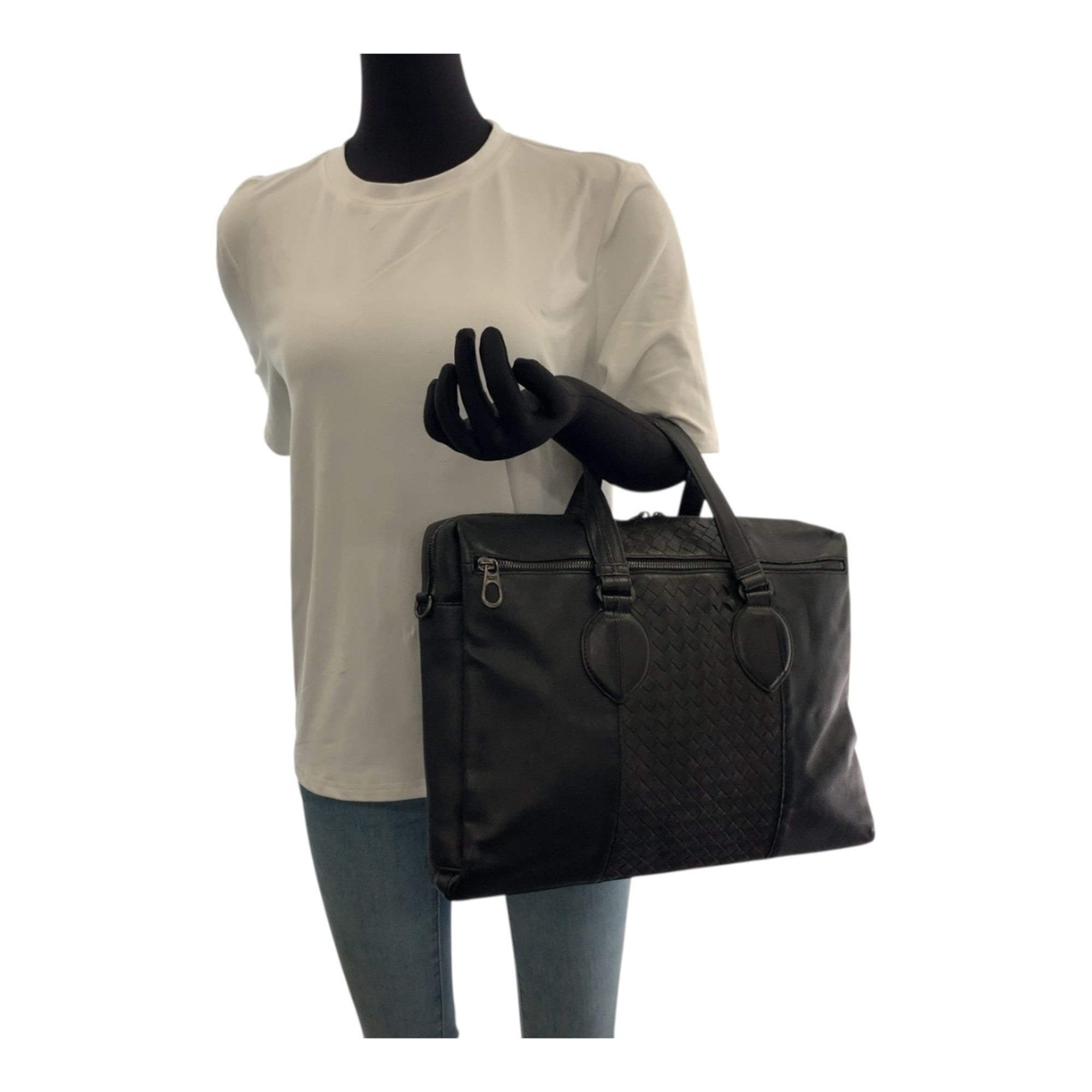 Bottega Veneta Black Leather Briefcase Shoulder Bag