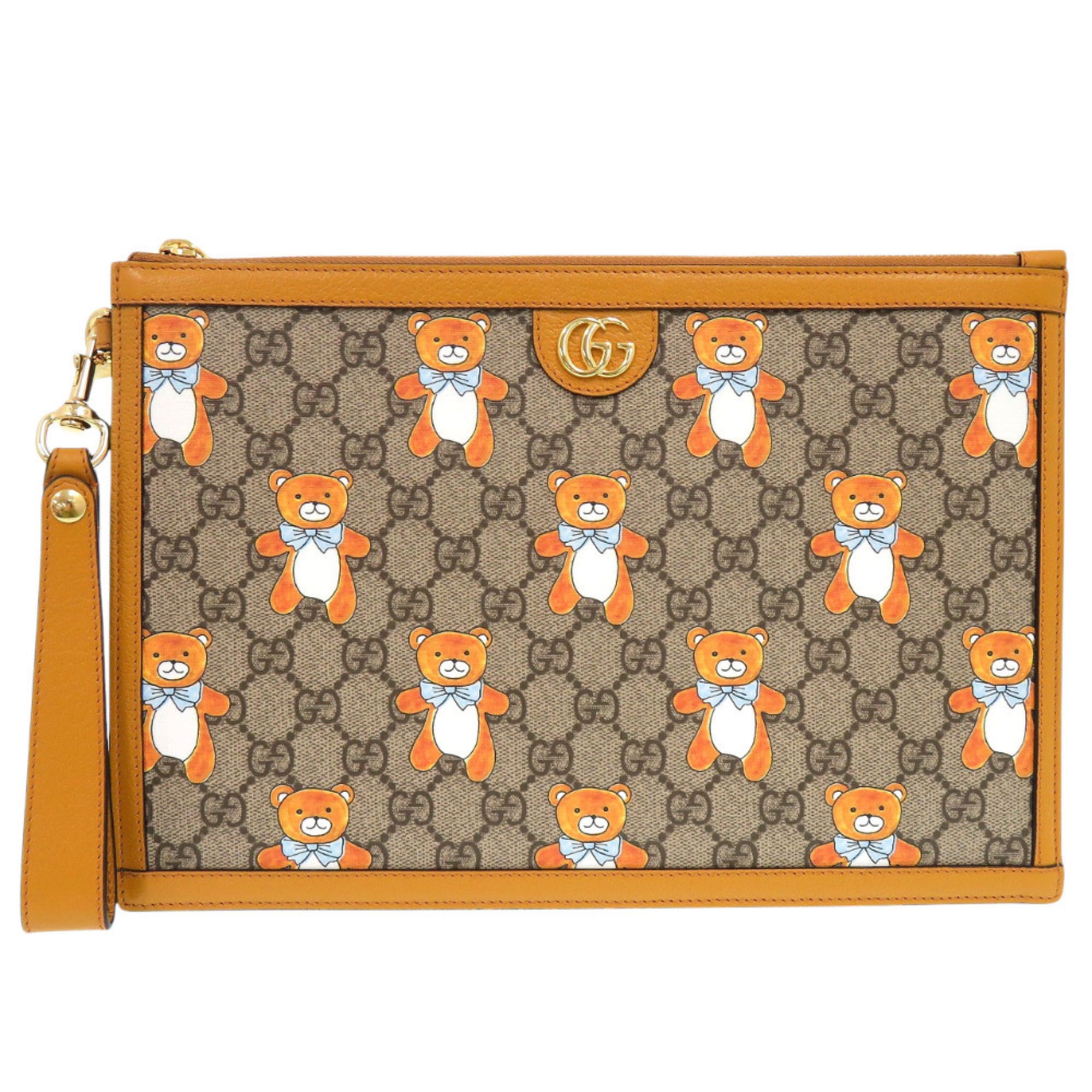 Gucci Beige Yellow Gg Supreme Canvas Leather Clutch Bag (Pre-Owned)