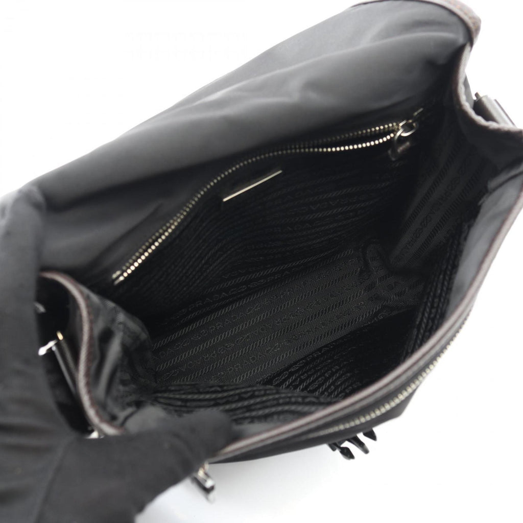 Prada Black Brown Nylon Leather Shoulder Bag