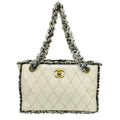 Chanel Beige Black Tweed Leather Tote Bag
