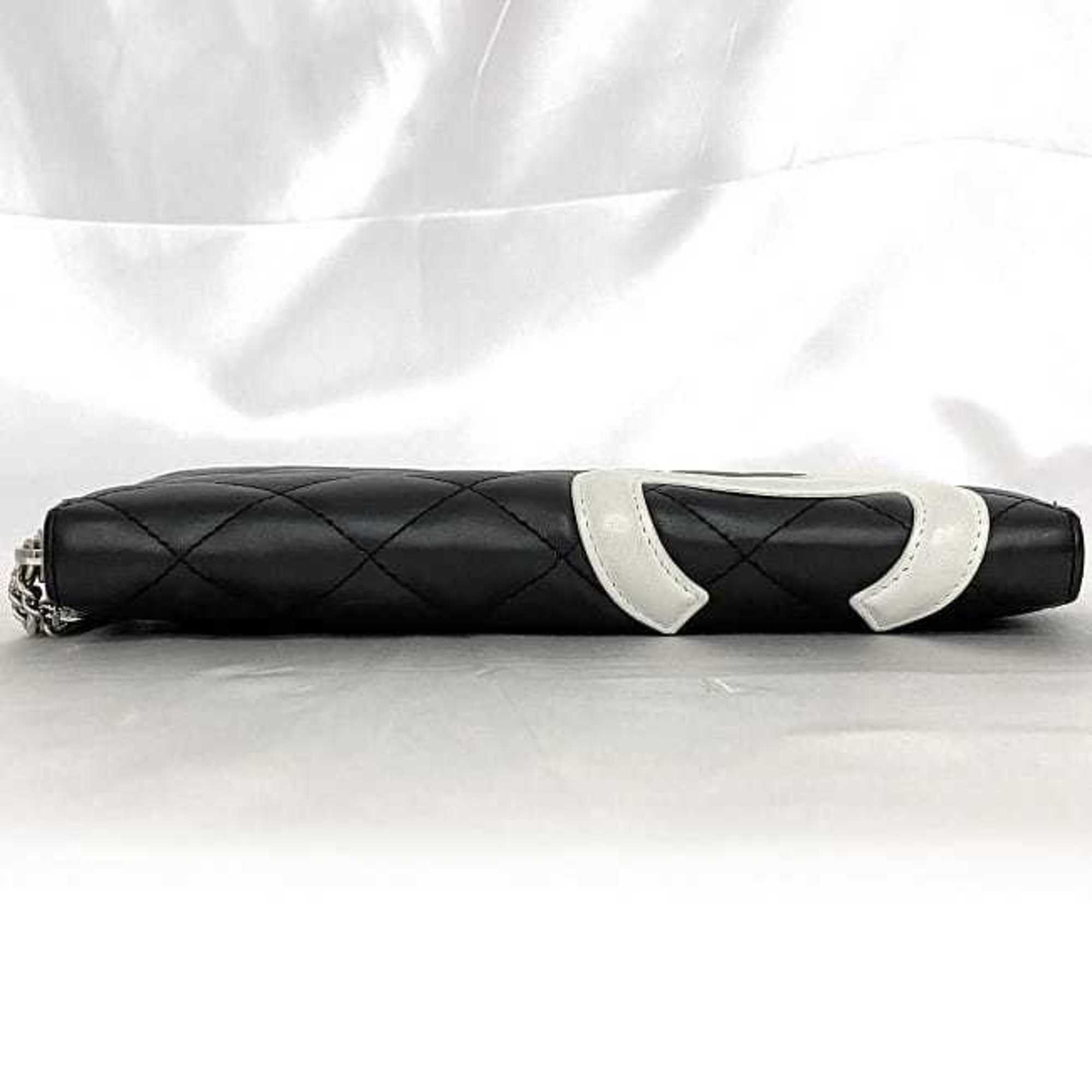 Chanel Black White Leather Long Wallet (Bi-Fold)