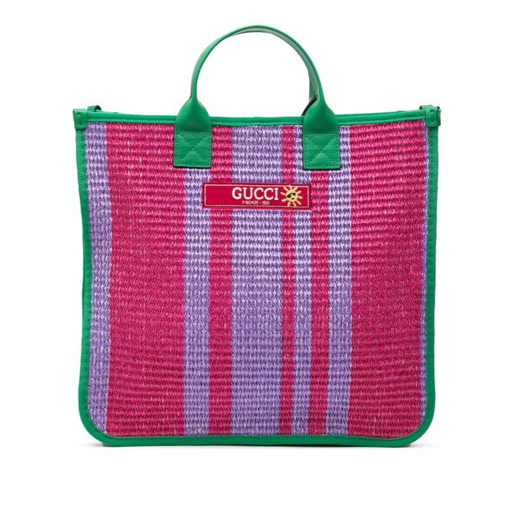 Gucci Green Purple Canvas Handbag Tote Bag (Pre-Owned)
