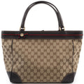 Gucci Gg Canvas Beige Brown Gg Canvas Leather Handbag (Pre-Owned)