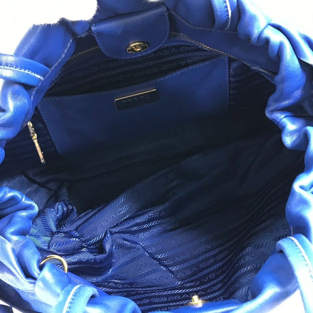 Prada Blue Leather Handbag Shoulder Bag Tote Bag