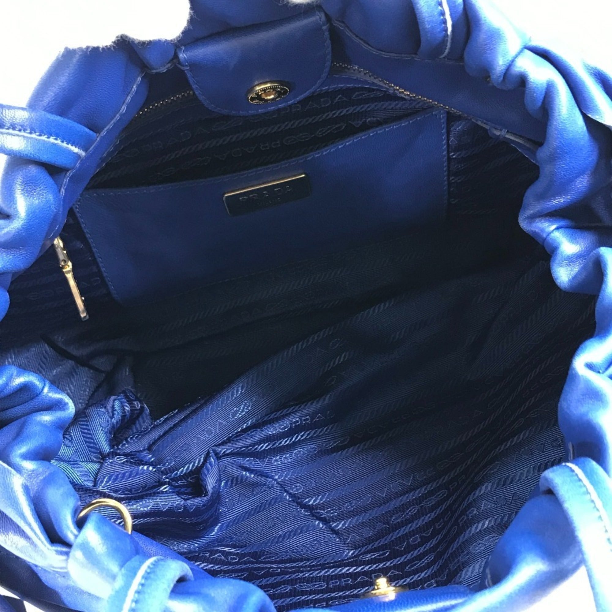 Prada Blue Leather Handbag Shoulder Bag Tote Bag