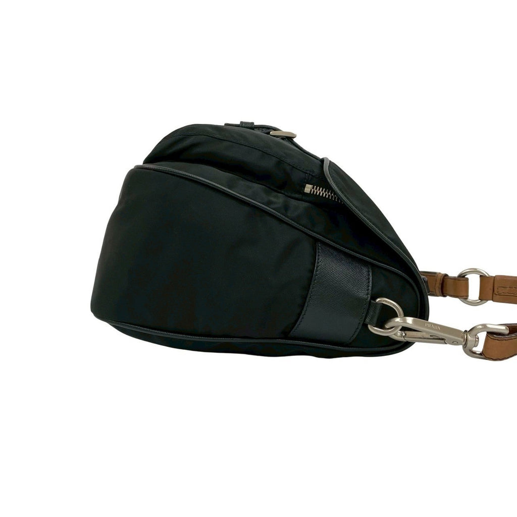 Prada Black Brown Leather Nylon Handbag Shoulder Bag