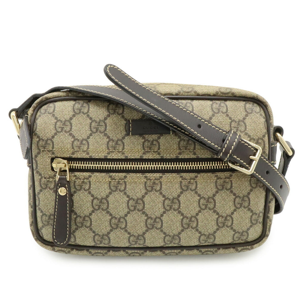 Gucci Beige Dark Brown Khaki Gg Supreme Canvas Leather Pochette Shoulder Bag (Pre-Owned)