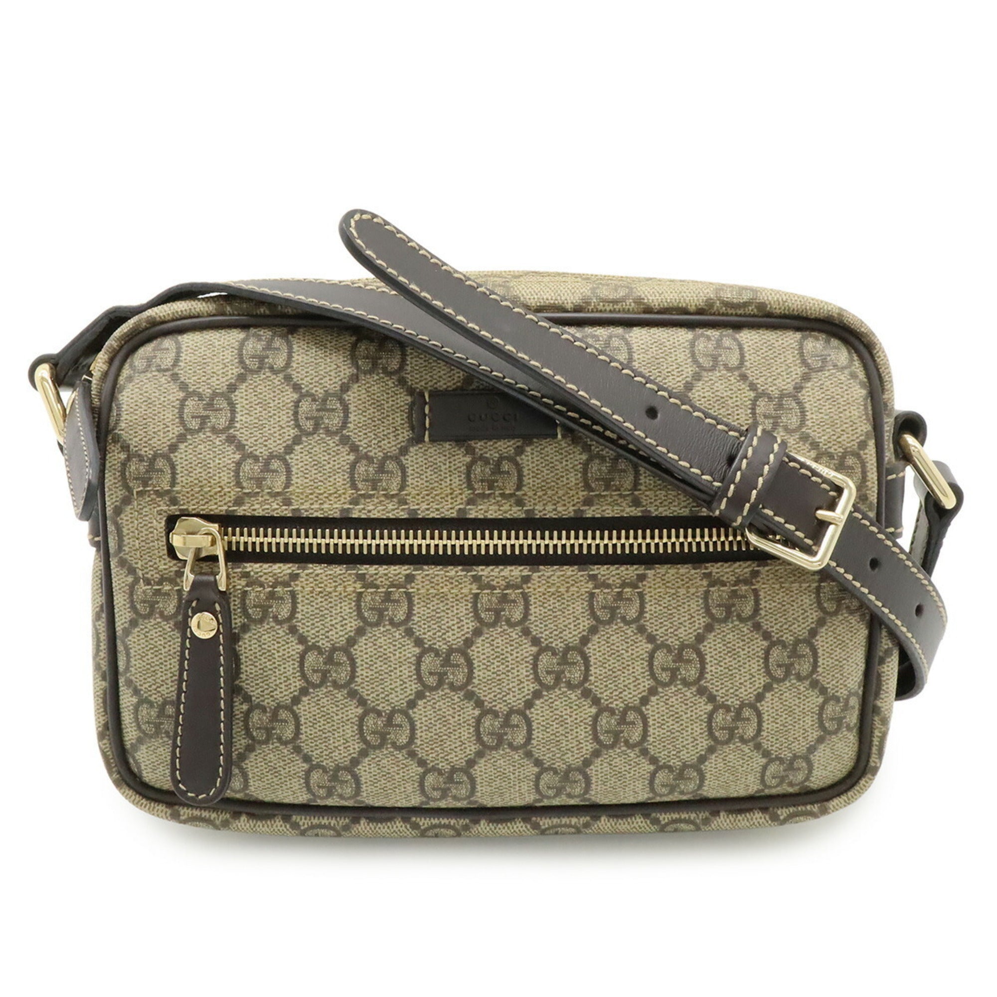 Gucci Beige Dark Brown Khaki Gg Supreme Canvas Leather Pochette Shoulder Bag (Pre-Owned)