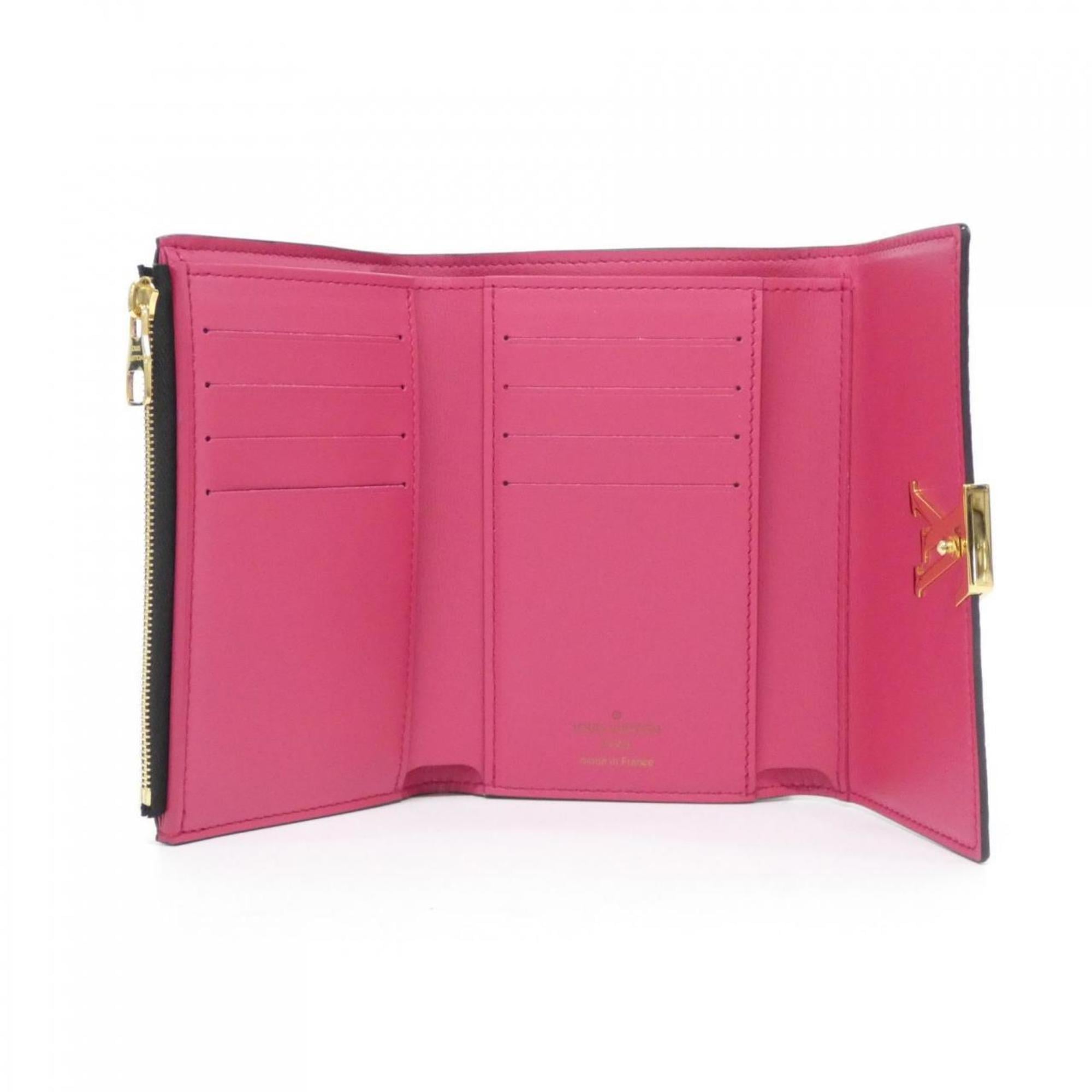 Louis Vuitton Black Hot Pink Leather Middle Wallet (Tri-Fold)