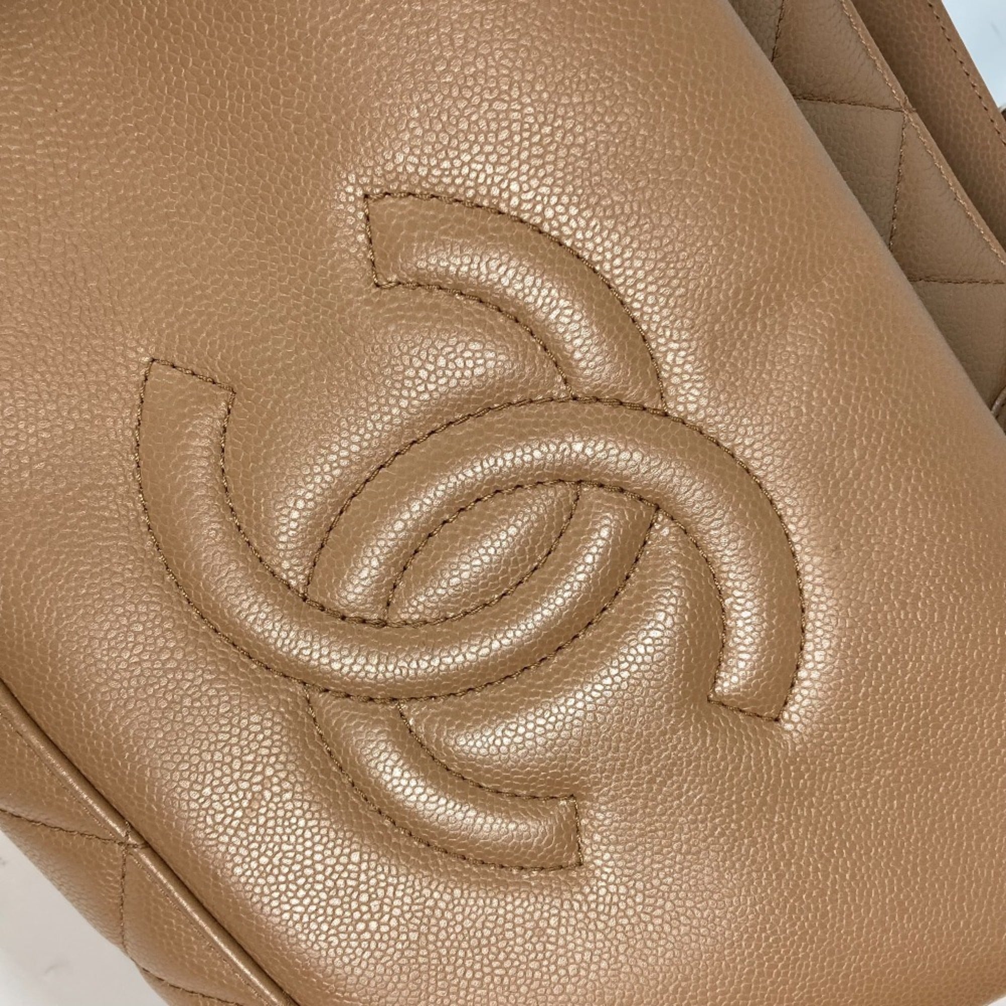 Chanel Beige Grained Calfskin Shoulder Bag Tote Bag