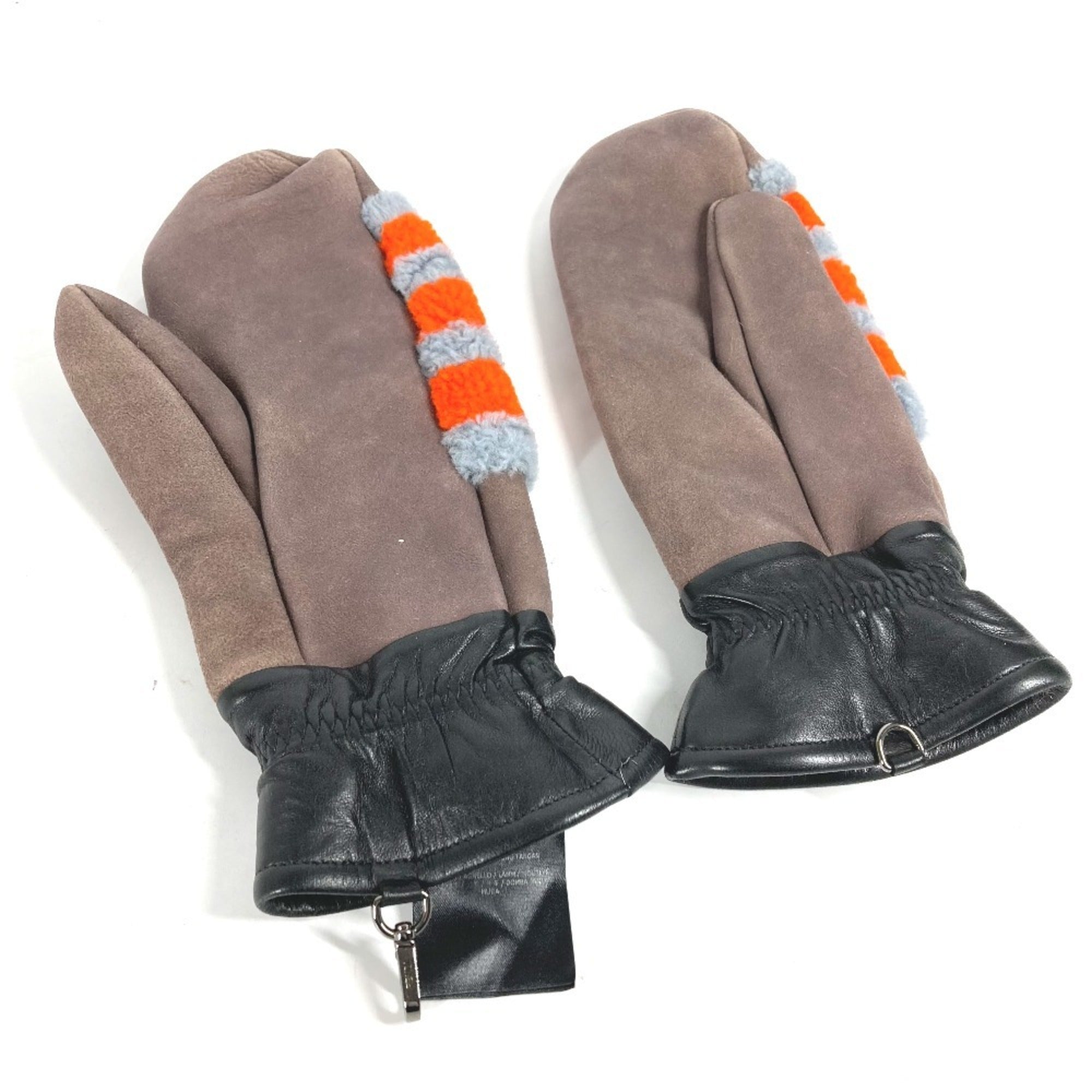 Fendi Gray Orange Angora Warm Gloves