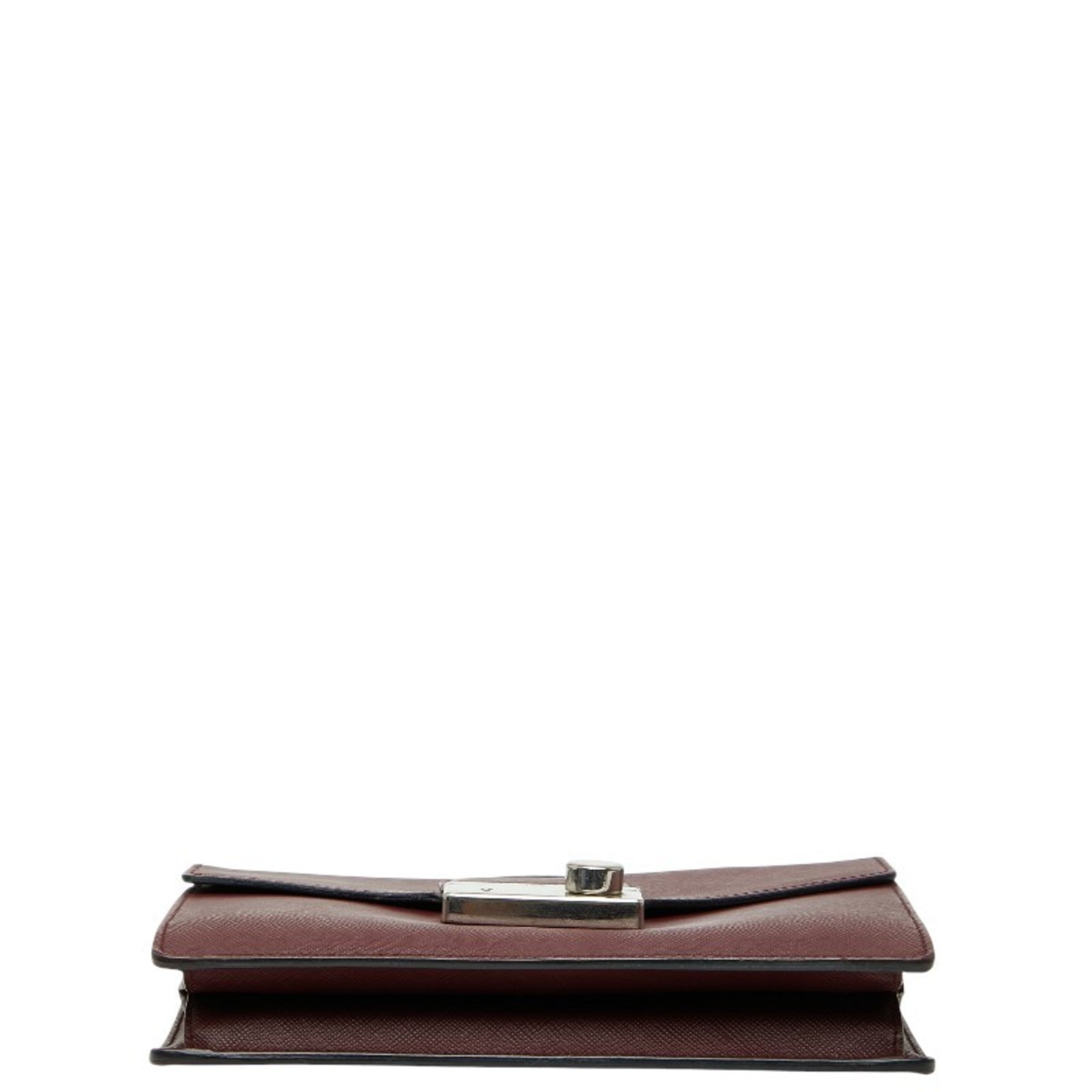Prada Saffiano Bordeaux Wine Leather Handbag Shoulder Bag