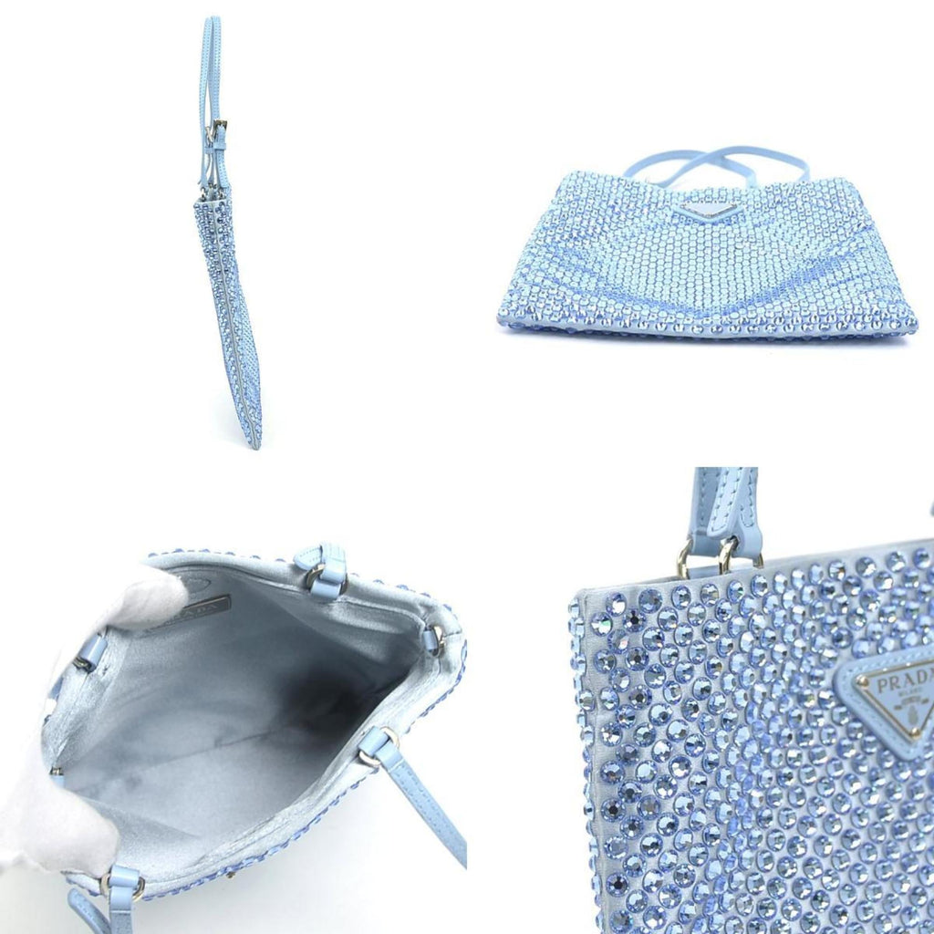 Prada Light Blue Satin Rhinestone Handbag