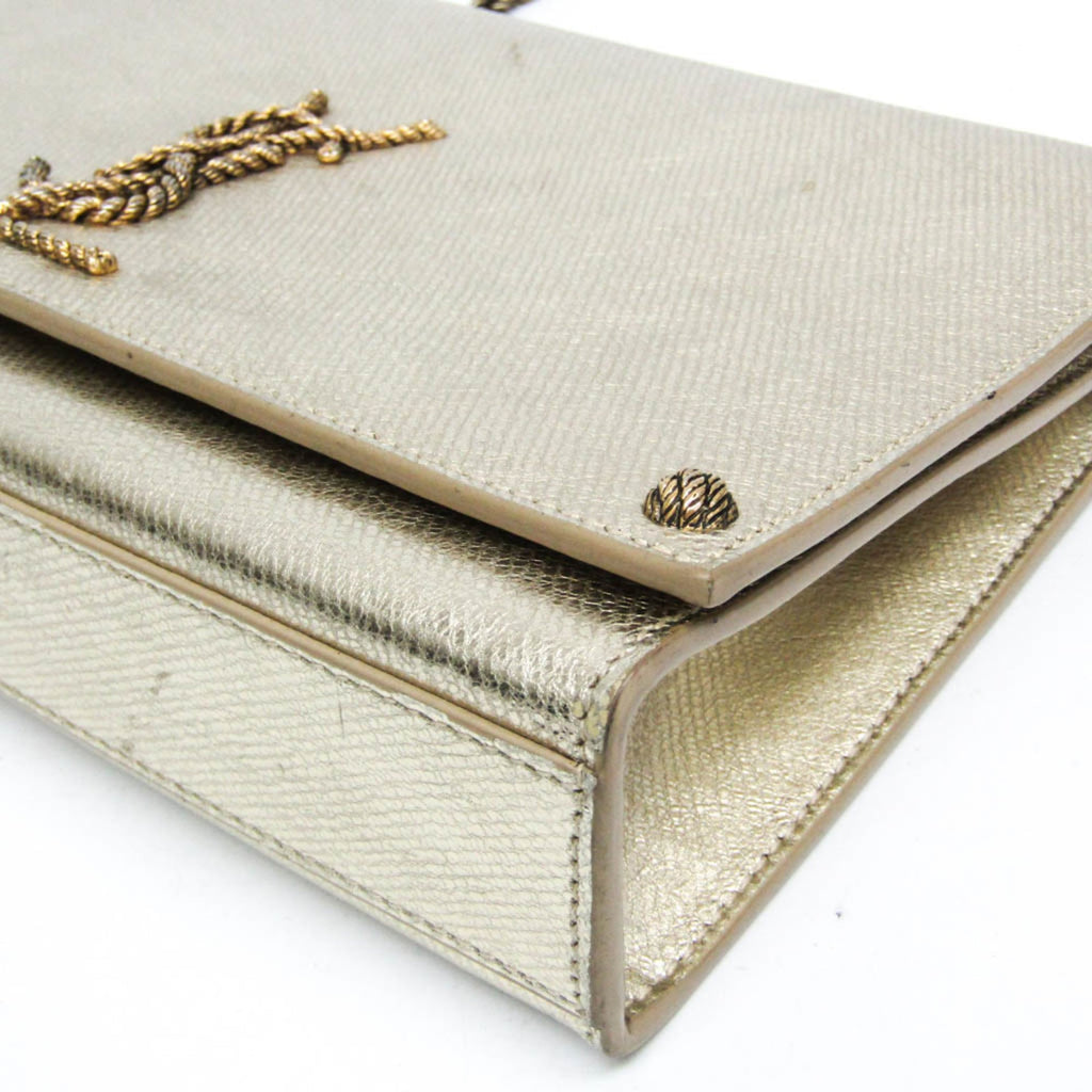 Saint Laurent Classic Monogram Crossbody Bag Calfskin Gold Leather Shoulder Bag Bag (Pre-Owned)
