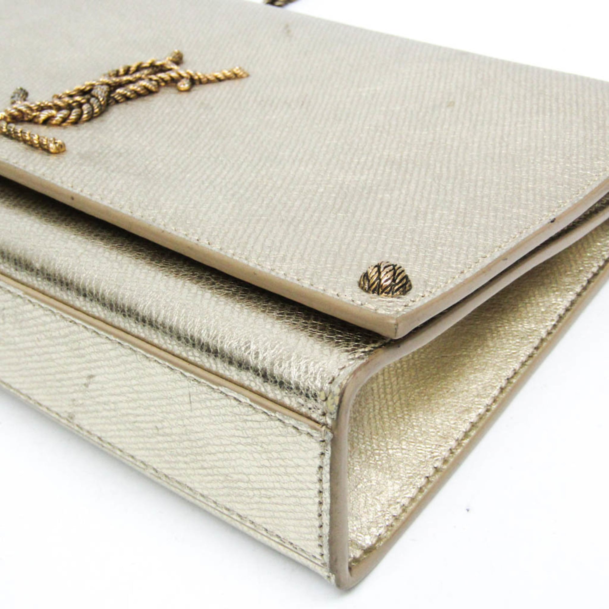 Saint Laurent Classic Monogram Crossbody Bag Calfskin Gold Leather Shoulder Bag Bag (Pre-Owned)