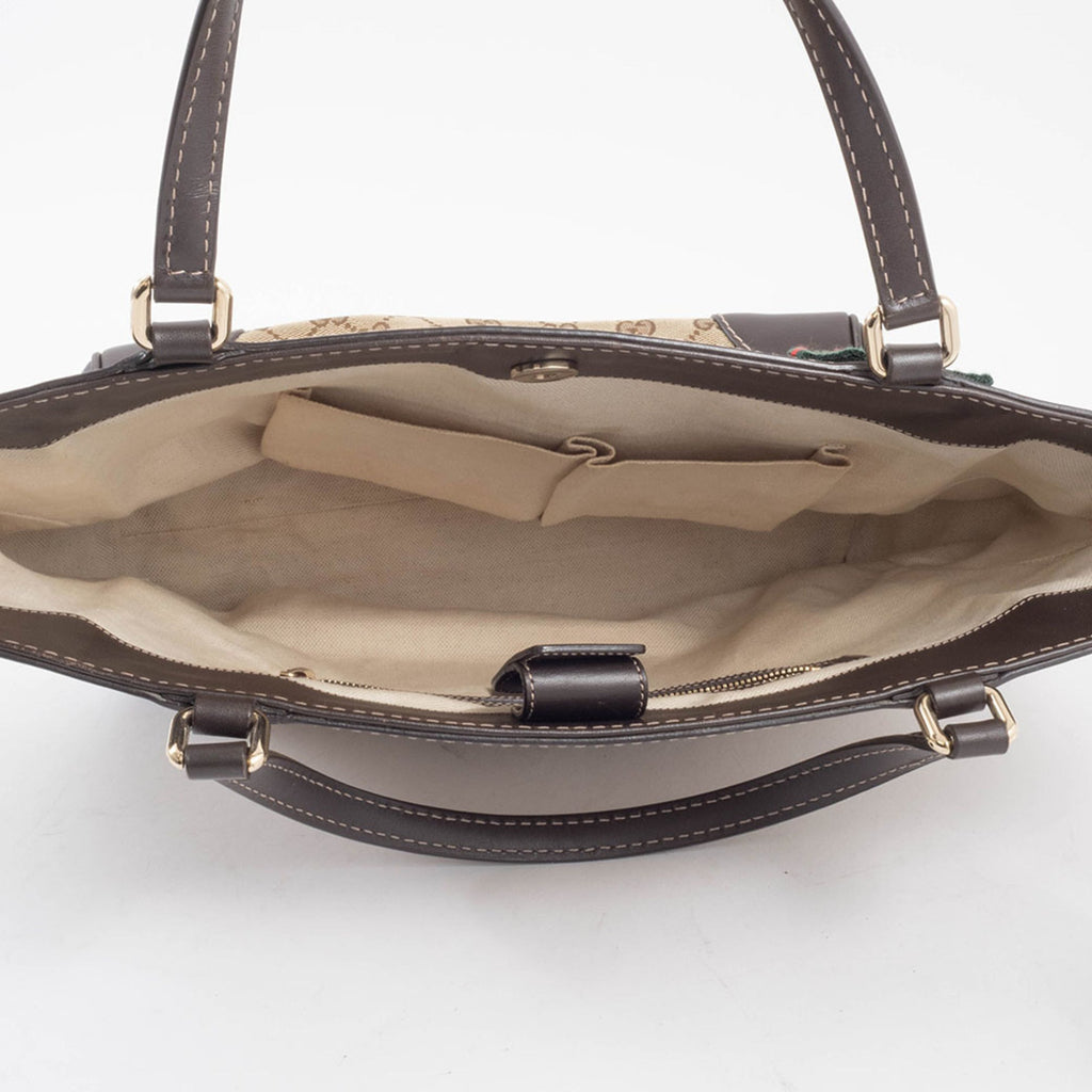 Gucci Gg Canvas Beige Brown Gg Canvas Leather Handbag (Pre-Owned)