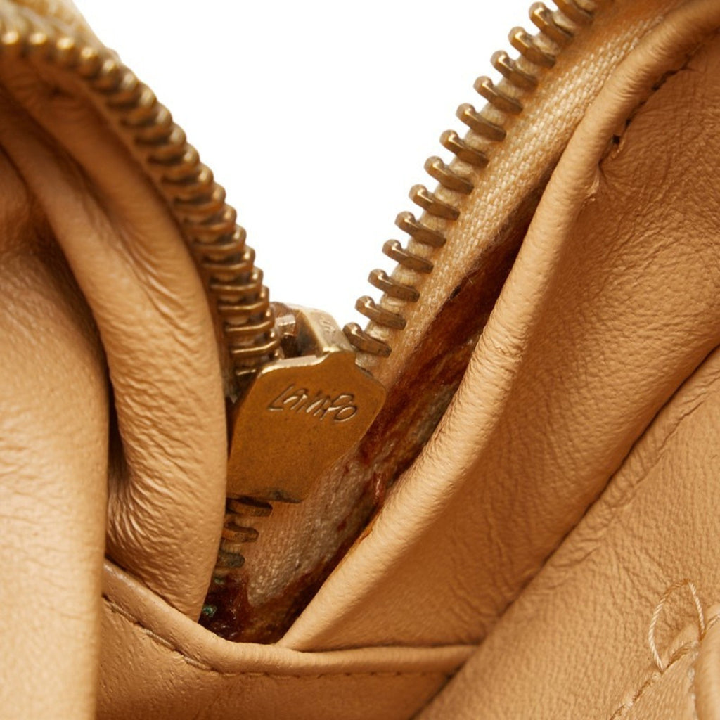 Chanel Beige Brown Canvas Leather Handbag