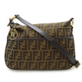 Fendi Dark Brown Khaki Brown Leather Nylon Canvas Shoulder Bag