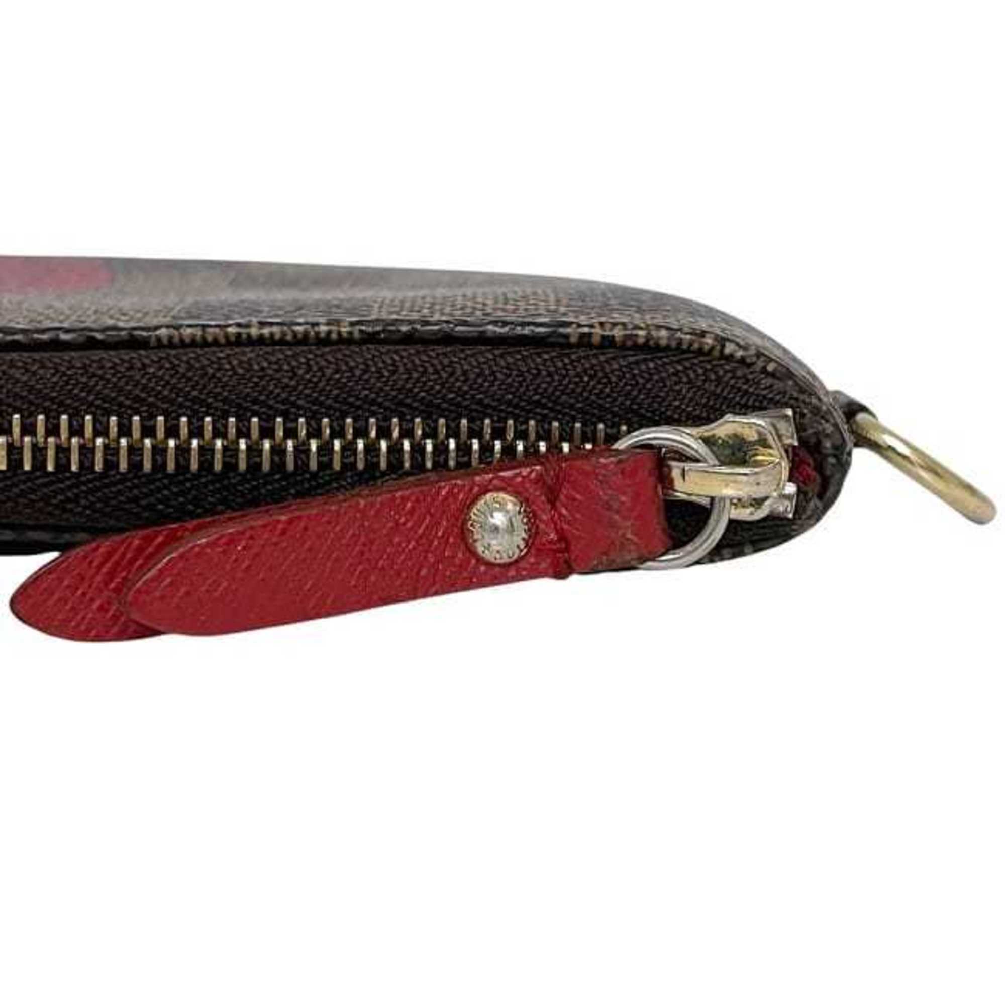 Louis Vuitton Brown Damier Canvas Ebene Red Color Damier Canvas Long Wallet
