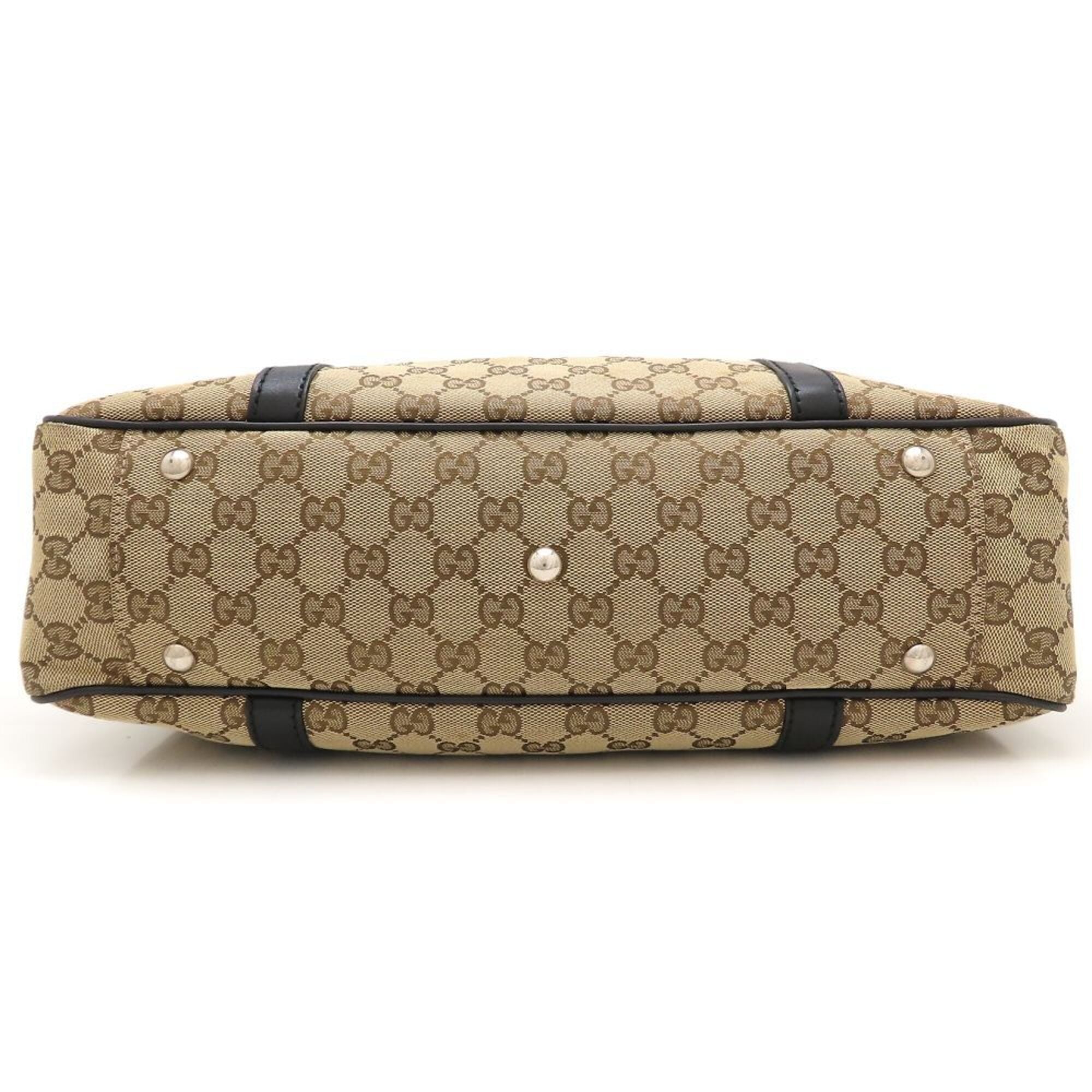 Gucci Beige Black Gg Canvas Leather Tote Bag (Pre-Owned)