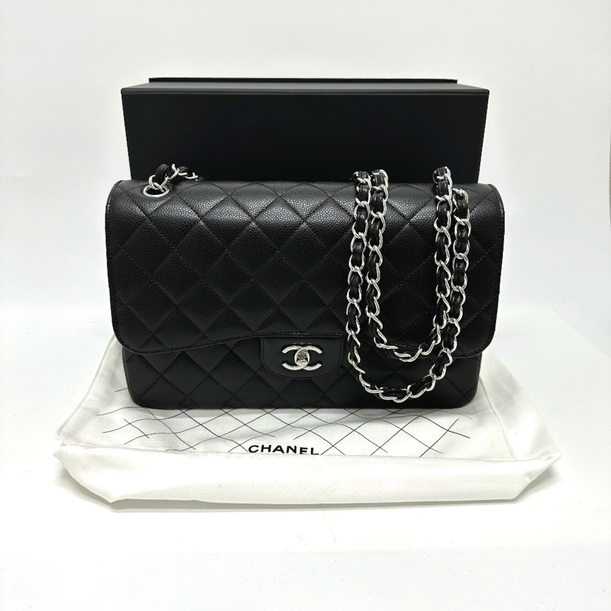 Chanel Black Grained Calfskin Shoulder Bag