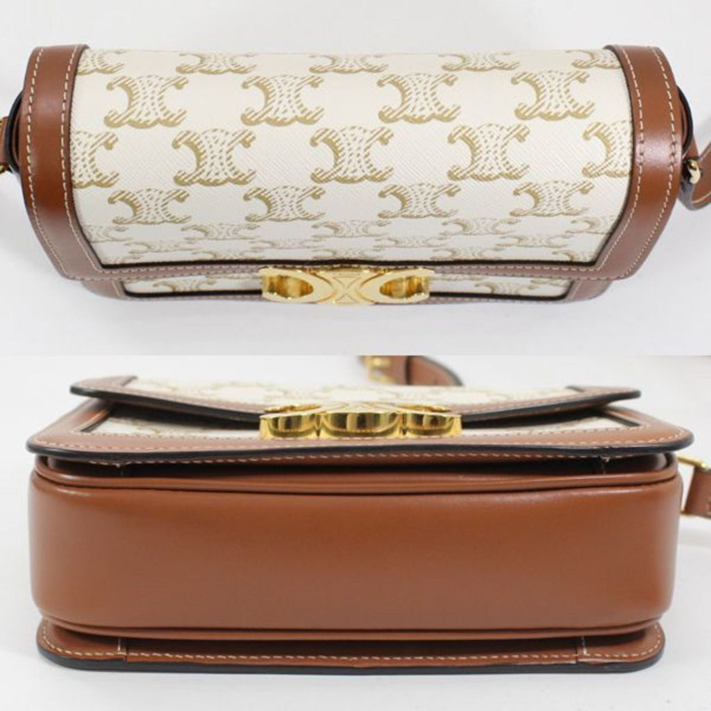 Celine Brown White Canvas Leather Shoulder Bag