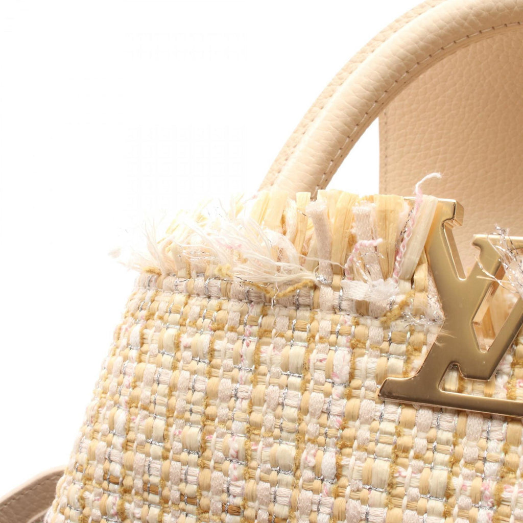 Louis Vuitton Beige Ivory Multi-Color Fabric Raffia Leather Handbag