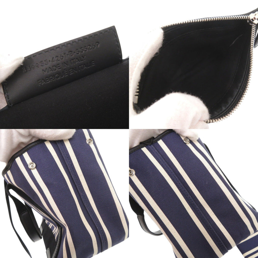 Balenciaga Black Navy White Canvas Leather Handbag Tote