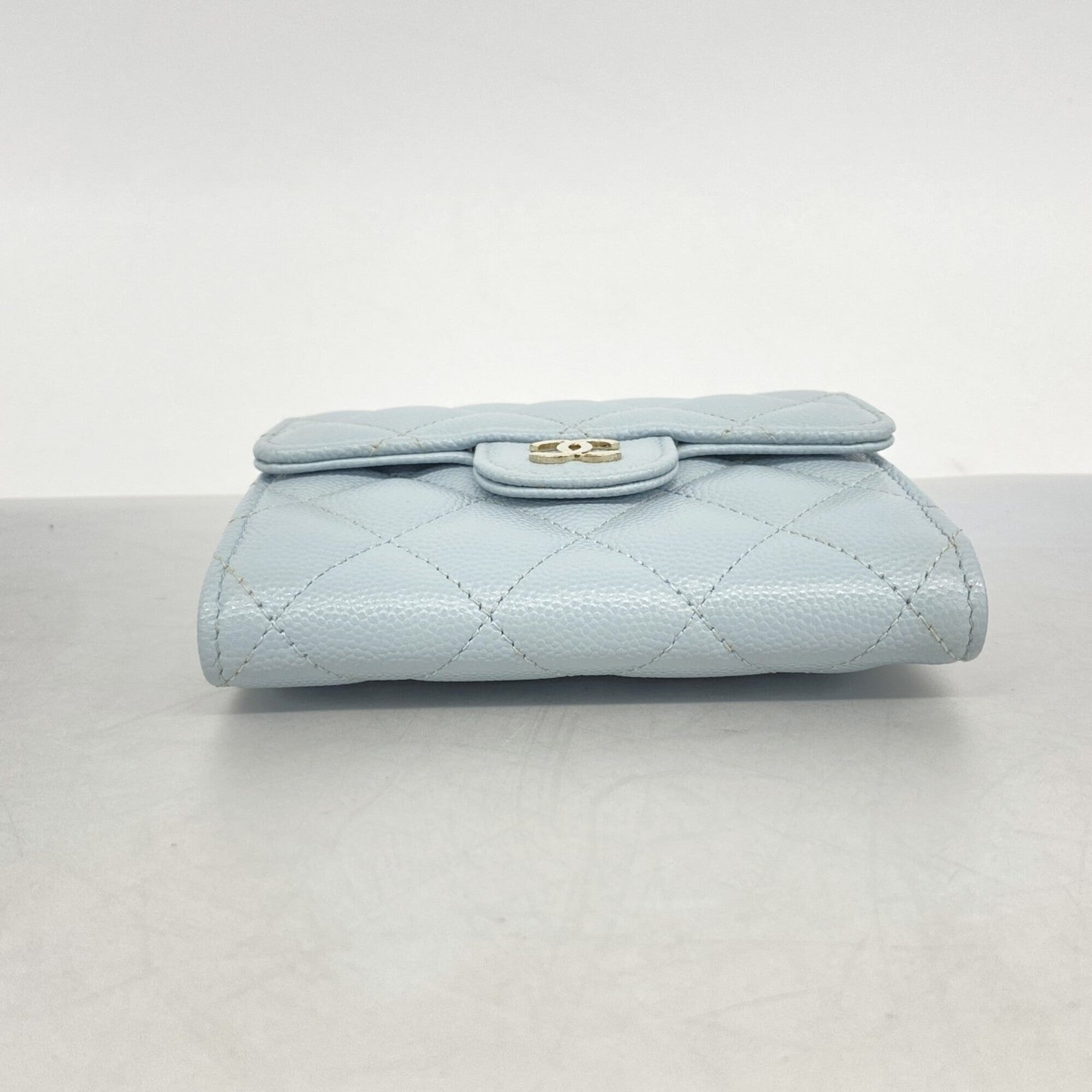 Chanel Light Blue Grained Calfskin Wallet (Tri-Fold)