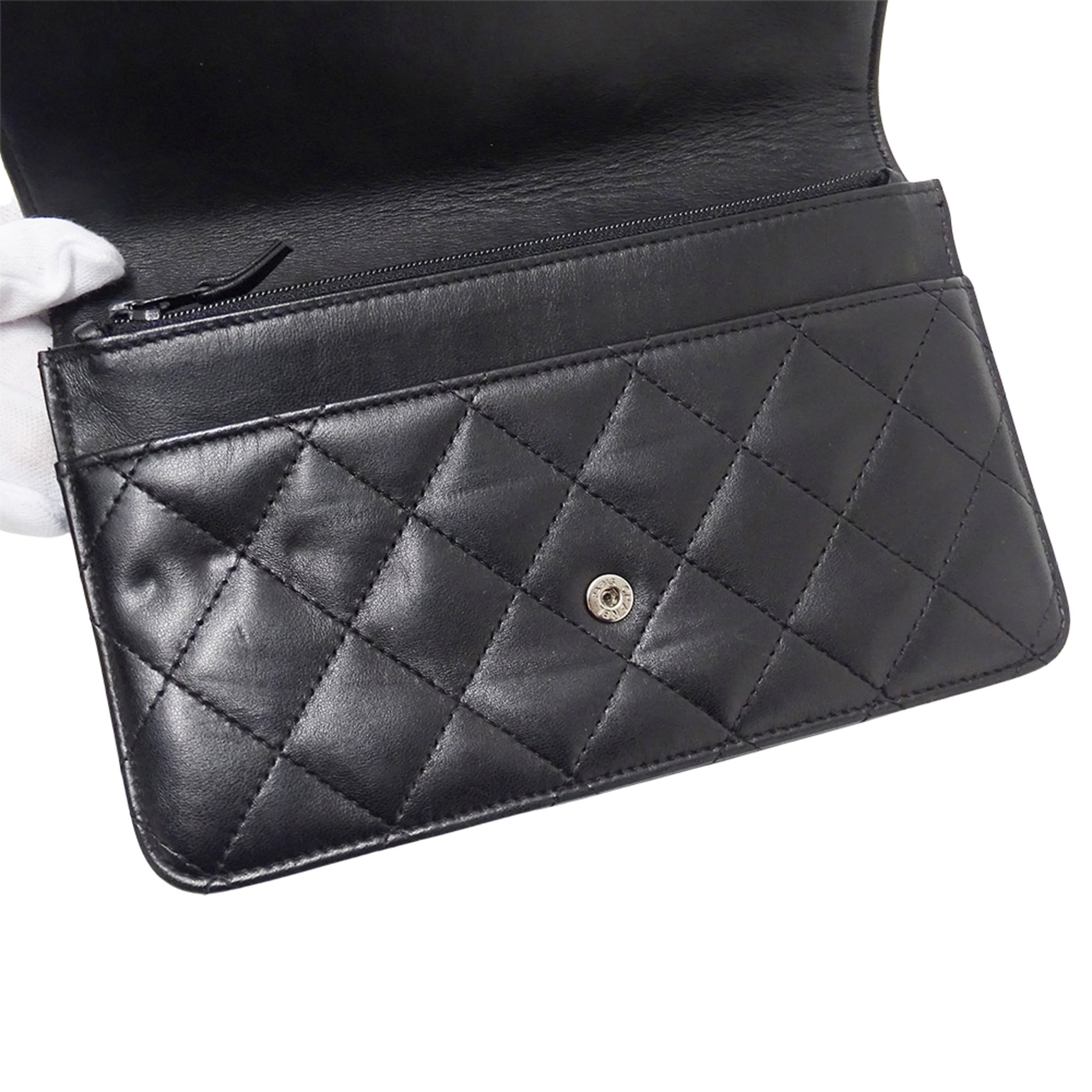 Chanel Black Leather Long Wallet (Bi-Fold)