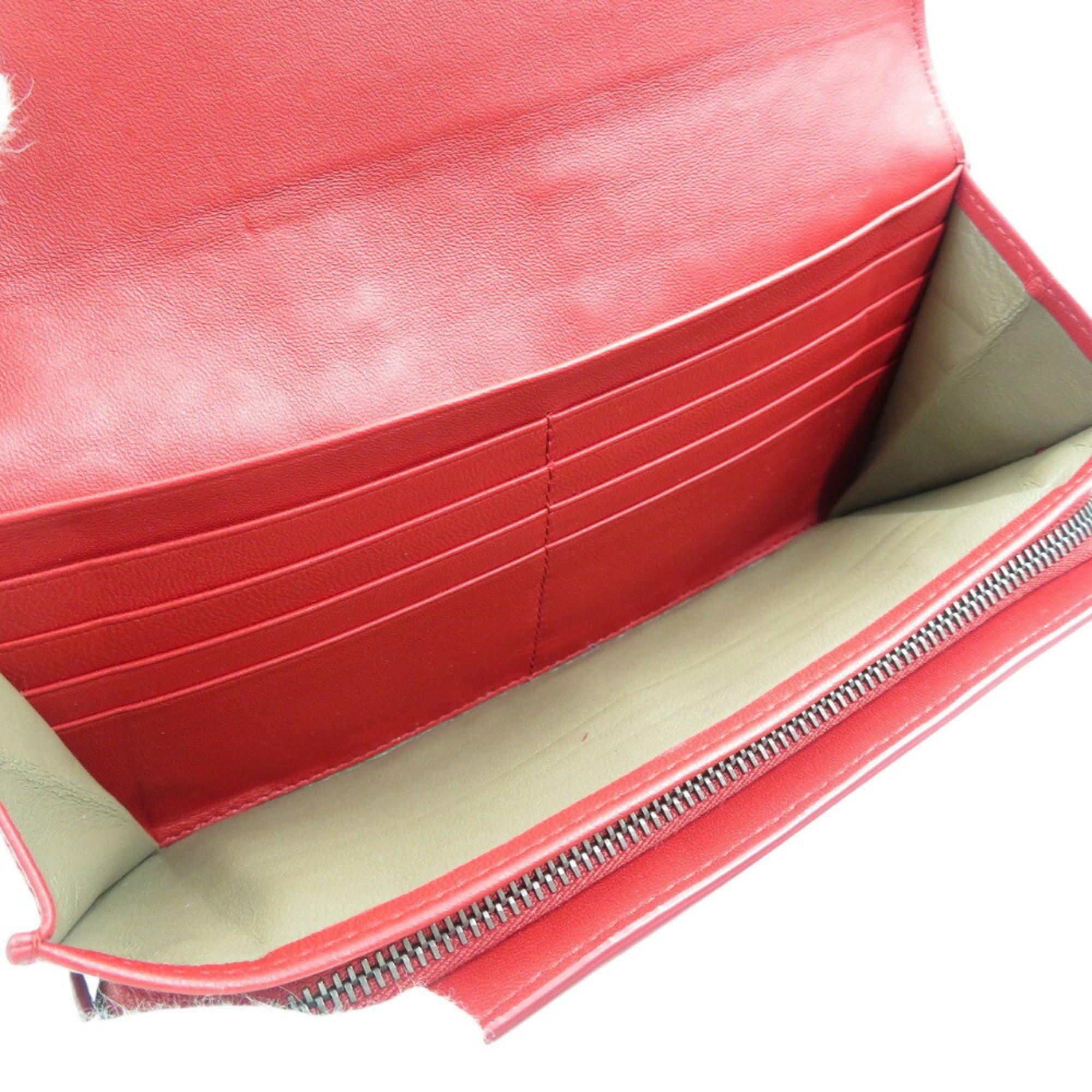 Bottega Veneta Red Color Intrecciato Long Wallet (Bi-Fold)