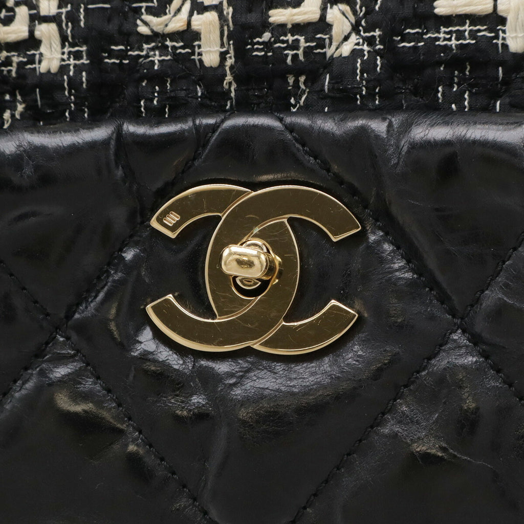 Chanel Black Ivory Leather Tweed Shoulder Bag Tote Bag