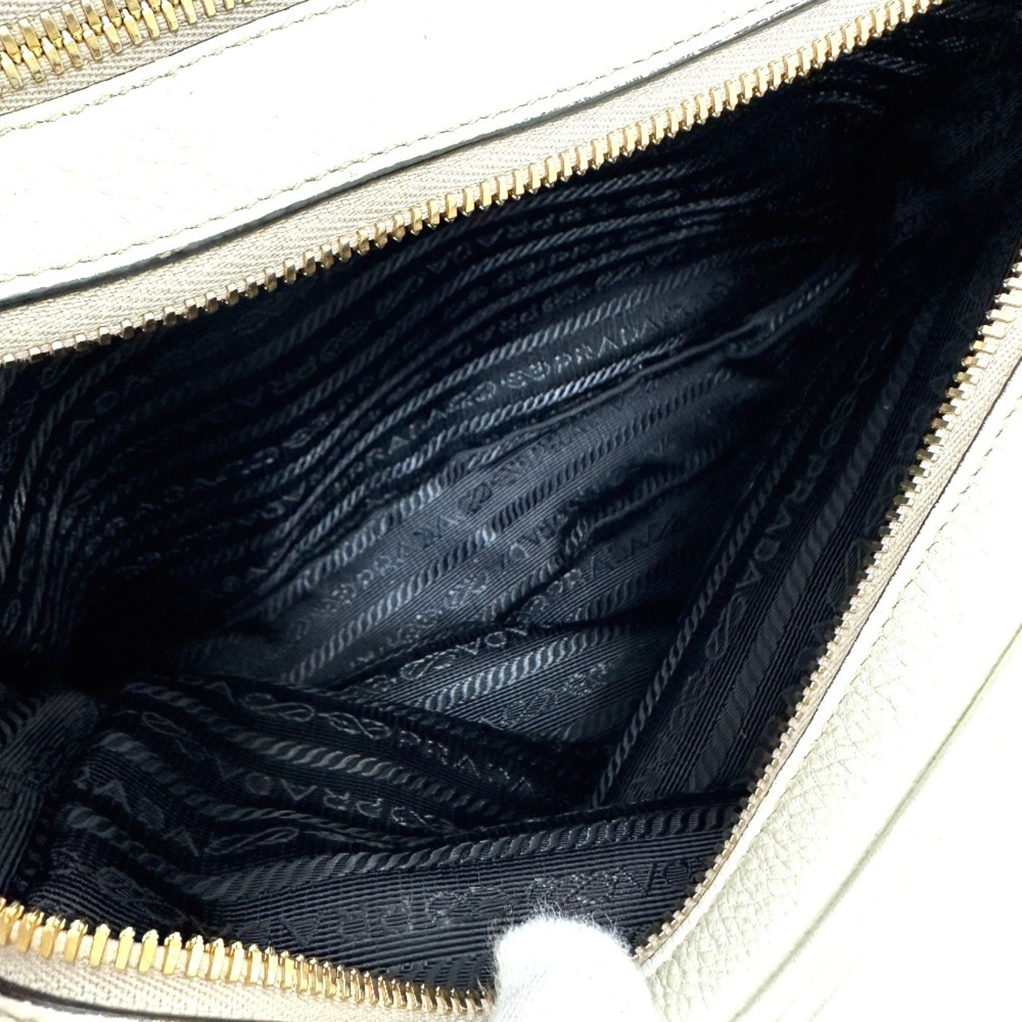 Prada White Leather Pochette Shoulder Bag