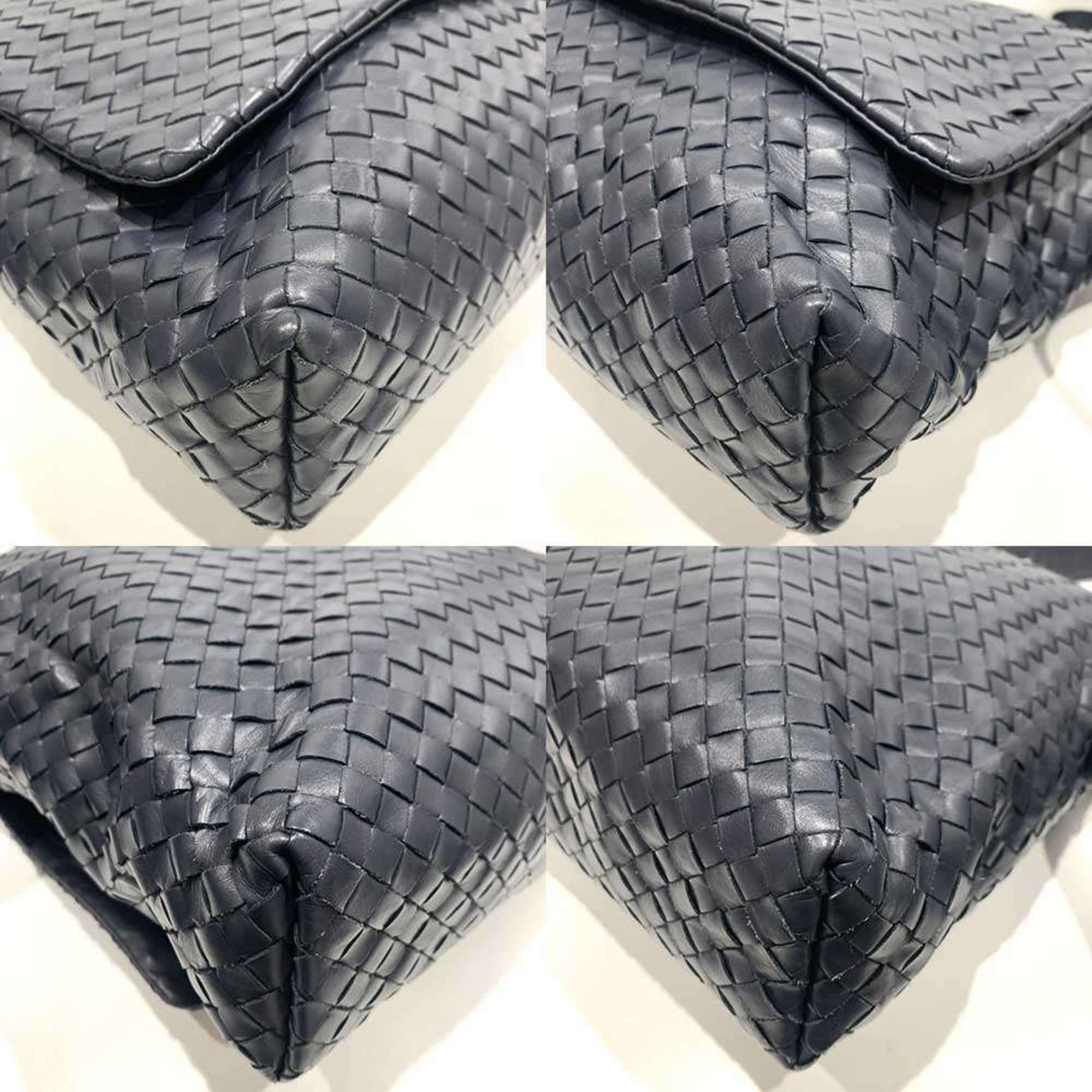 Bottega Veneta Intrecciato Navy Leather Messenger Bag